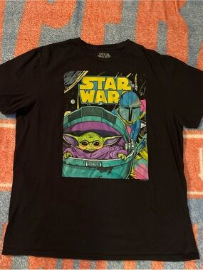 Star Wars Mandalorian T Shirt Baby Yoda Black Short Sleeve Tee Mens Large
